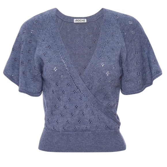 St. Roche Ballet Flutter Sleeve Knit Top Blue Melange XS NWT Spring Feminine - Picture 1 of 9
